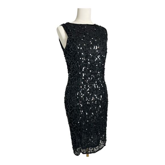 Vintage Sequined Cocktail Dress Party Holiday 80s 90s Retro Black LBD Glam M - Picture 2 of 7